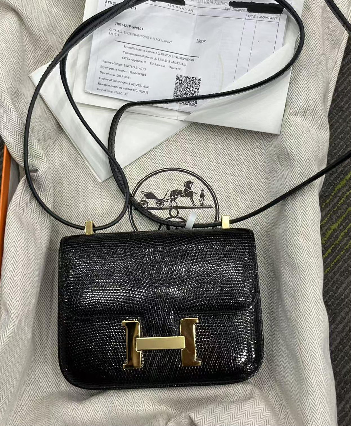 Hermes constance 14 Micro Black Lizard Palladium hardware