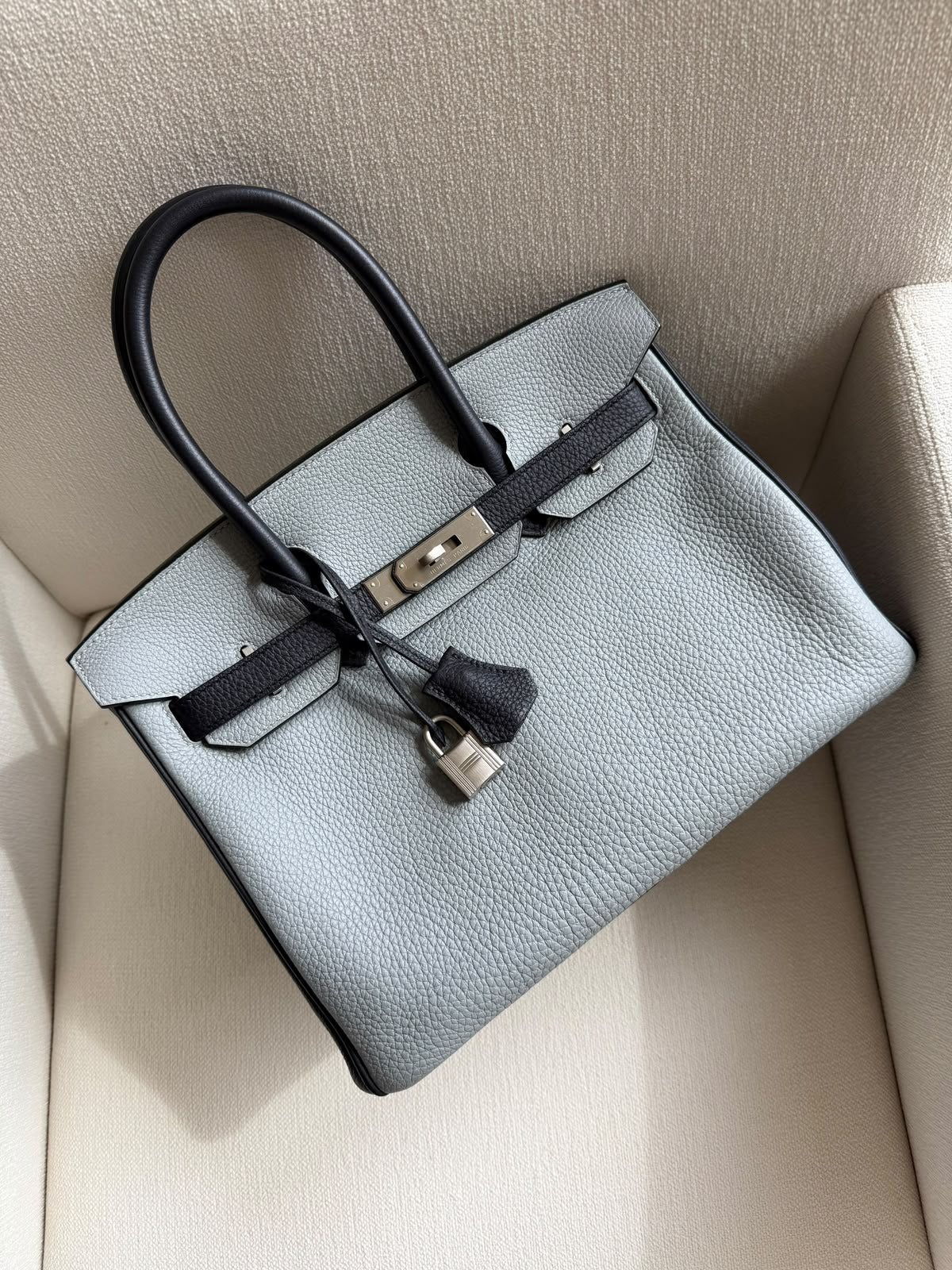 Hermes Birkin 30 Gris Perle / Black Togo Brushed palladium hardware