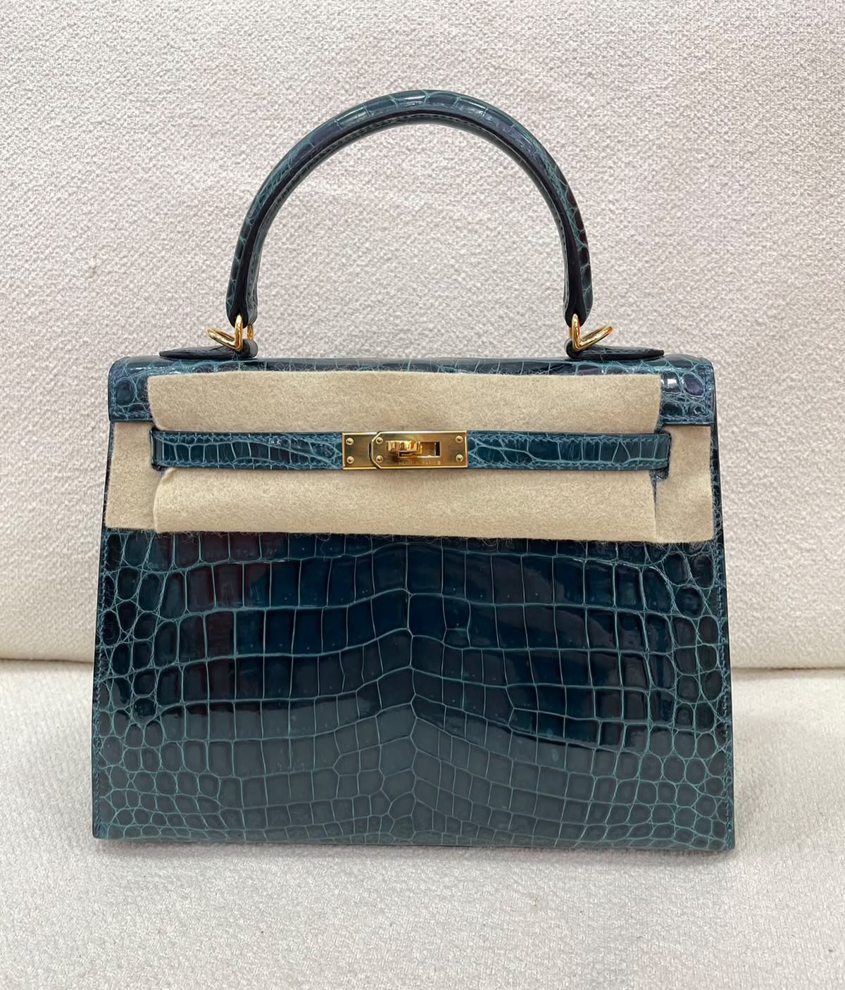 Hermes Kelly 25 blue colvert shiny niloticus gold hardware
