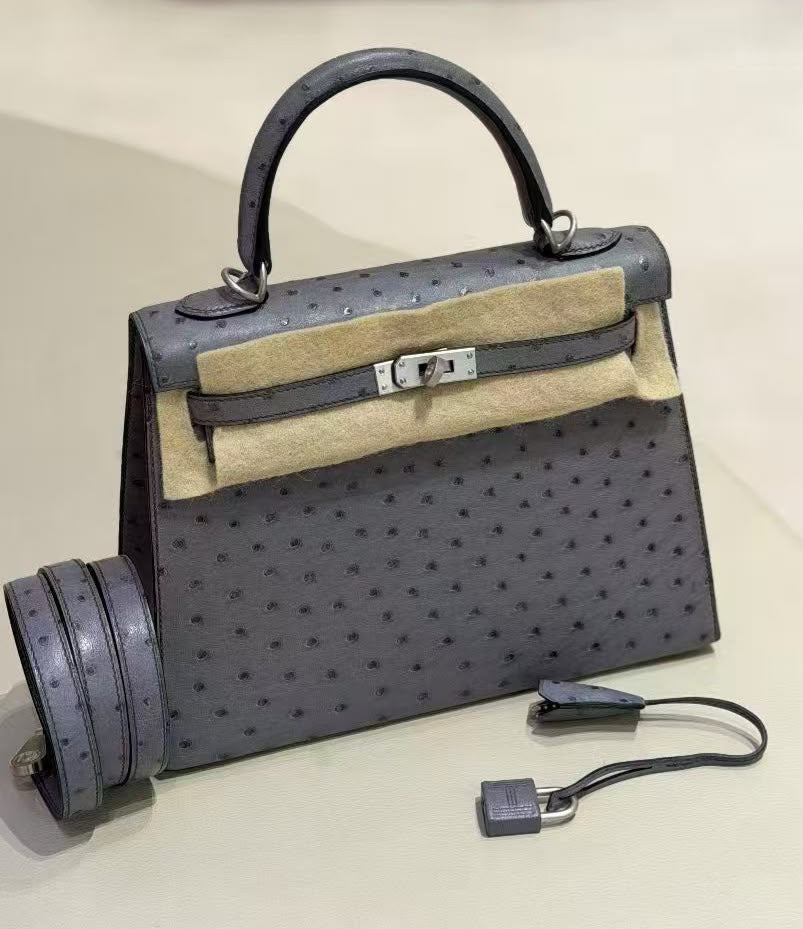 Hermes Kelly 25 HSS Gris agate interior blue marine brushed Palladium hardware
