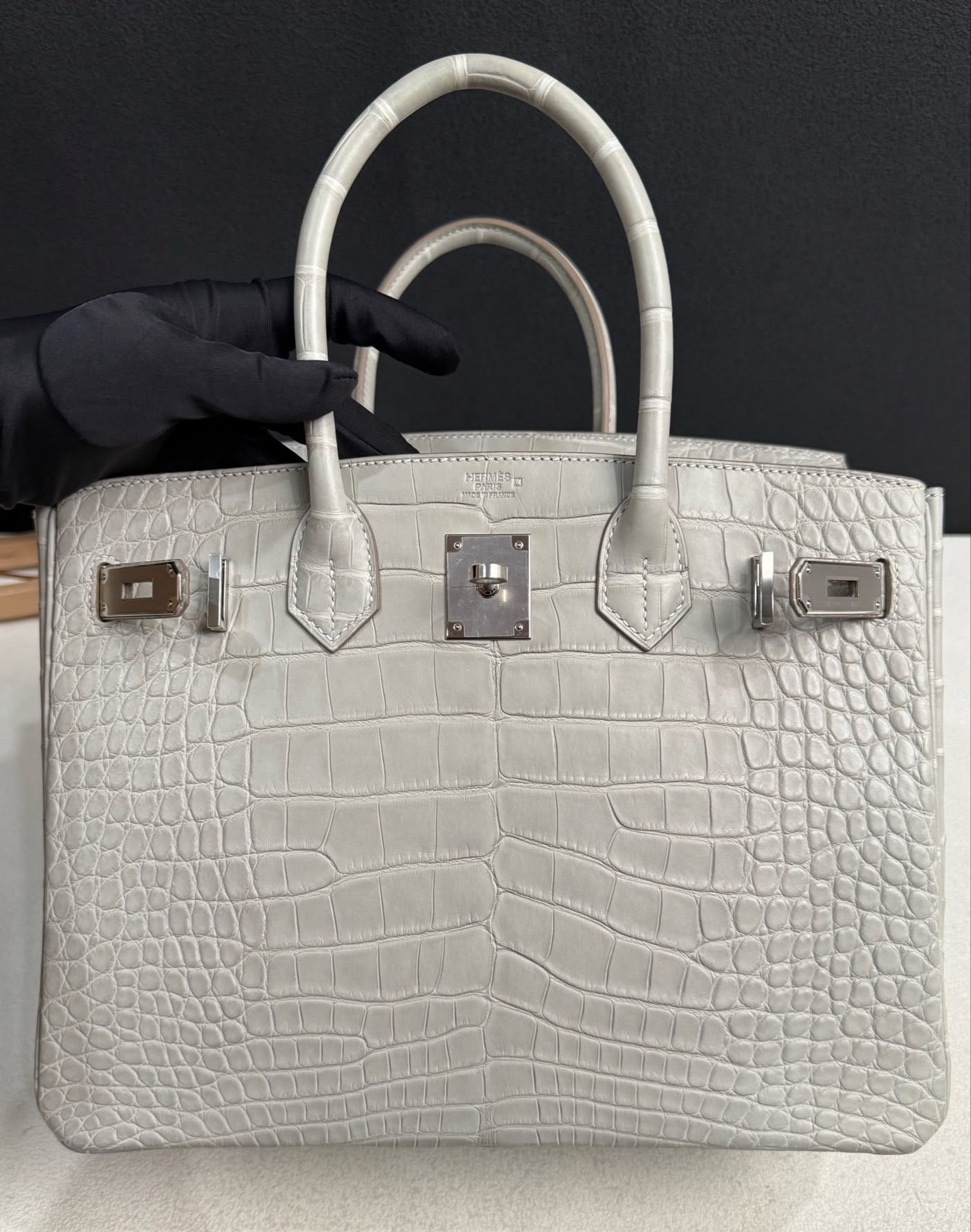 Hermes Birkin 30 Gris Perle matte alligator Palladium hardware