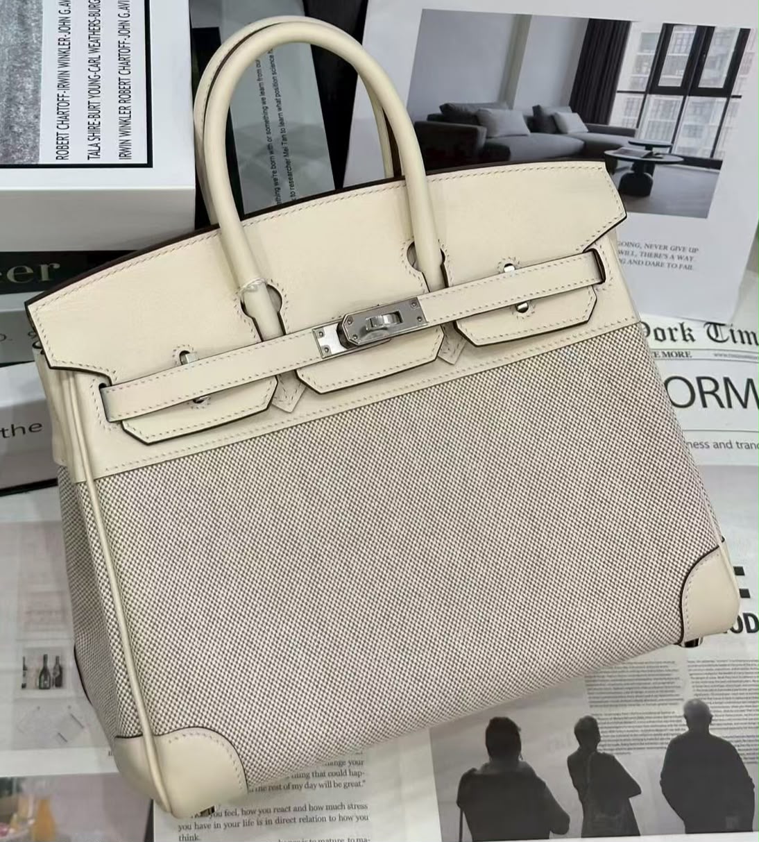 Hermes Birkin 25 toile nata Palladium hardware