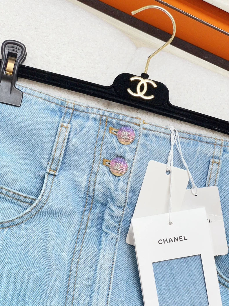 Chanel 24C blue denim shorts