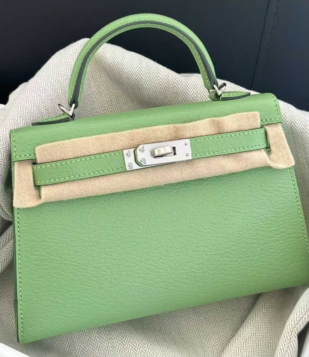 Hermes Mini Kelly 20 Vert Criquet Chevre Palladium hardware