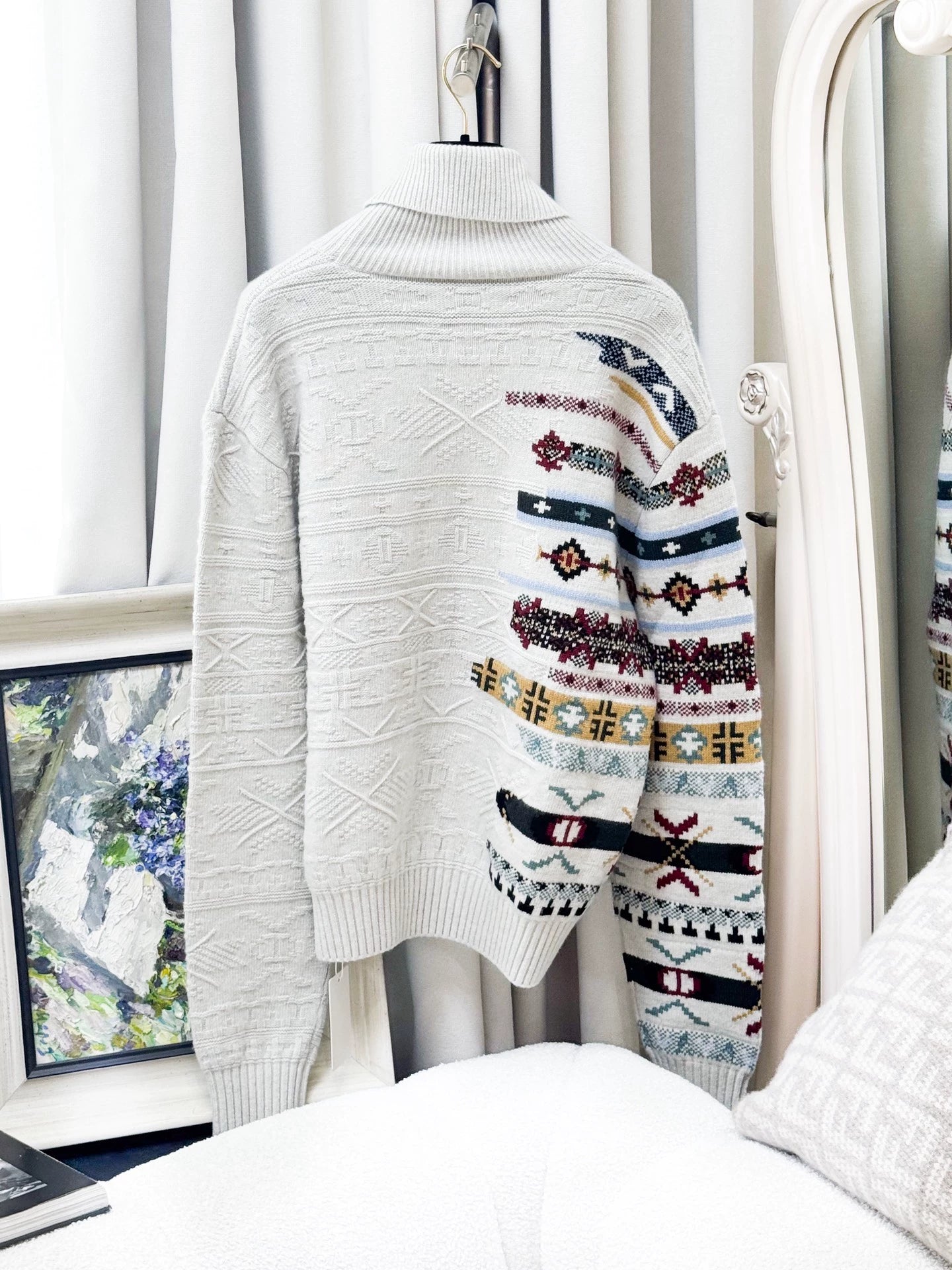 Hermes white grey cashmere top