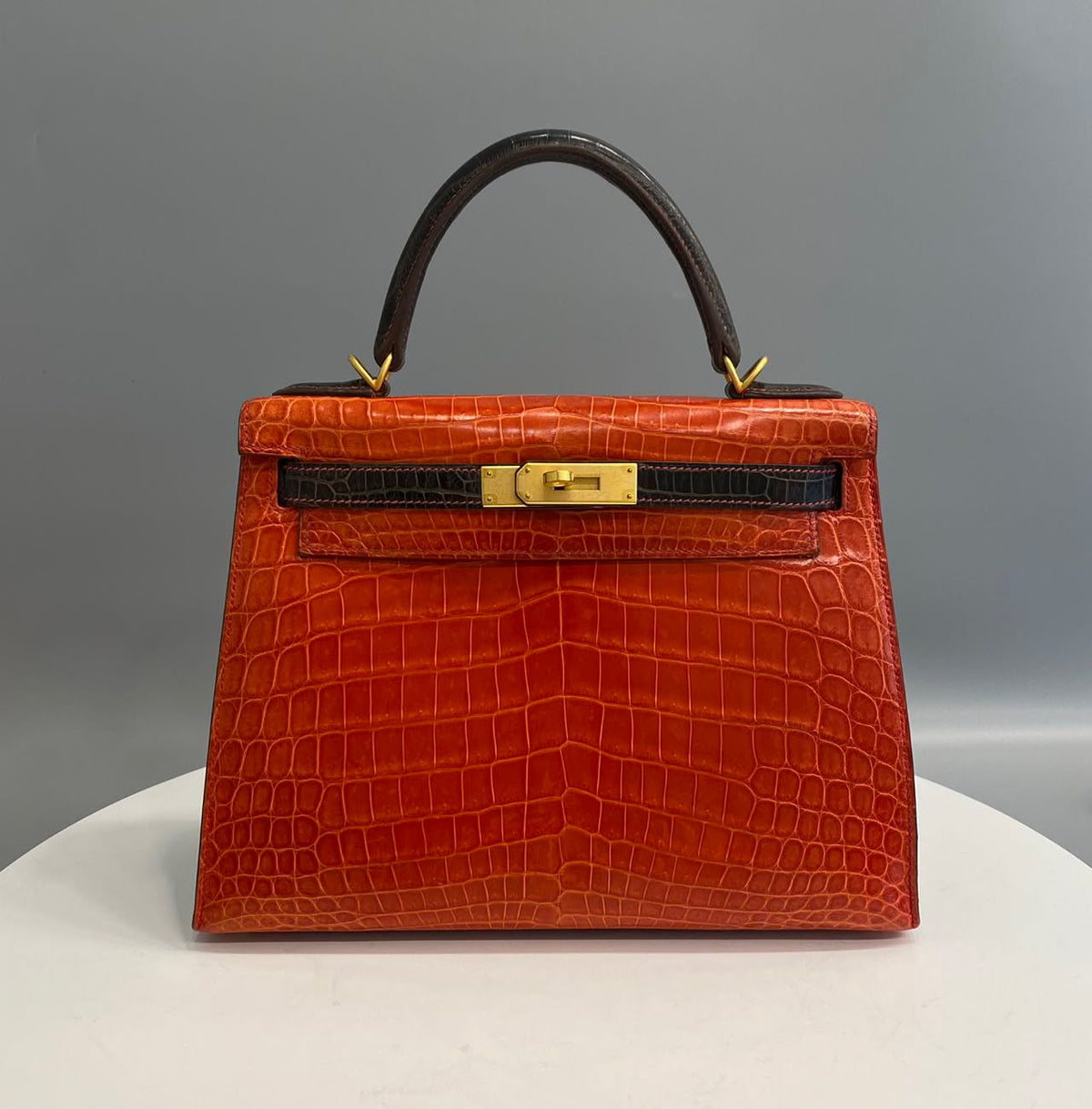 Hermes Kelly 28 HSS sanguine x ebene shiny niloticus brushed gold hardware