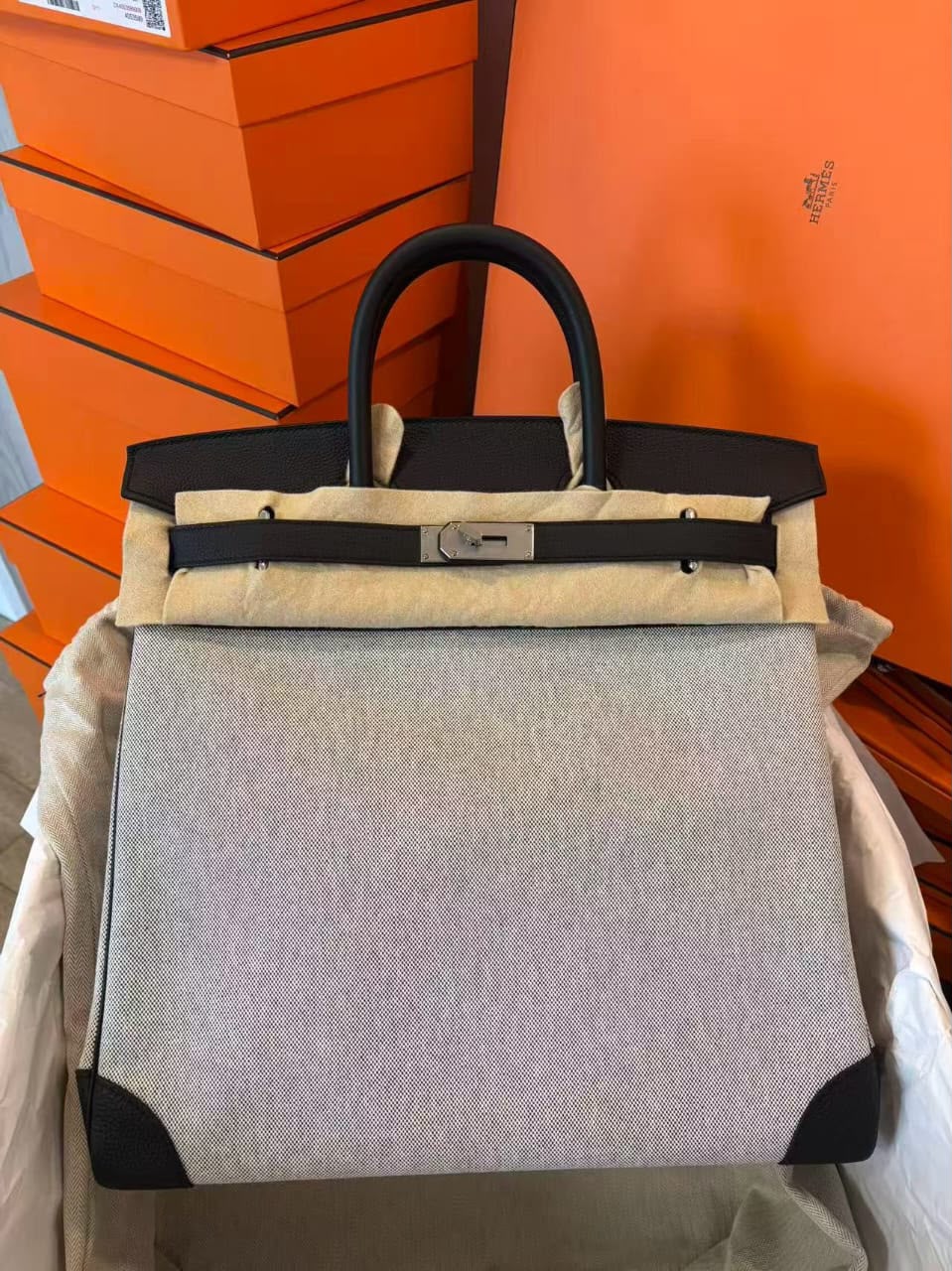 Hermes HAC40 Panda Black Swift & Toile Palladium hardware