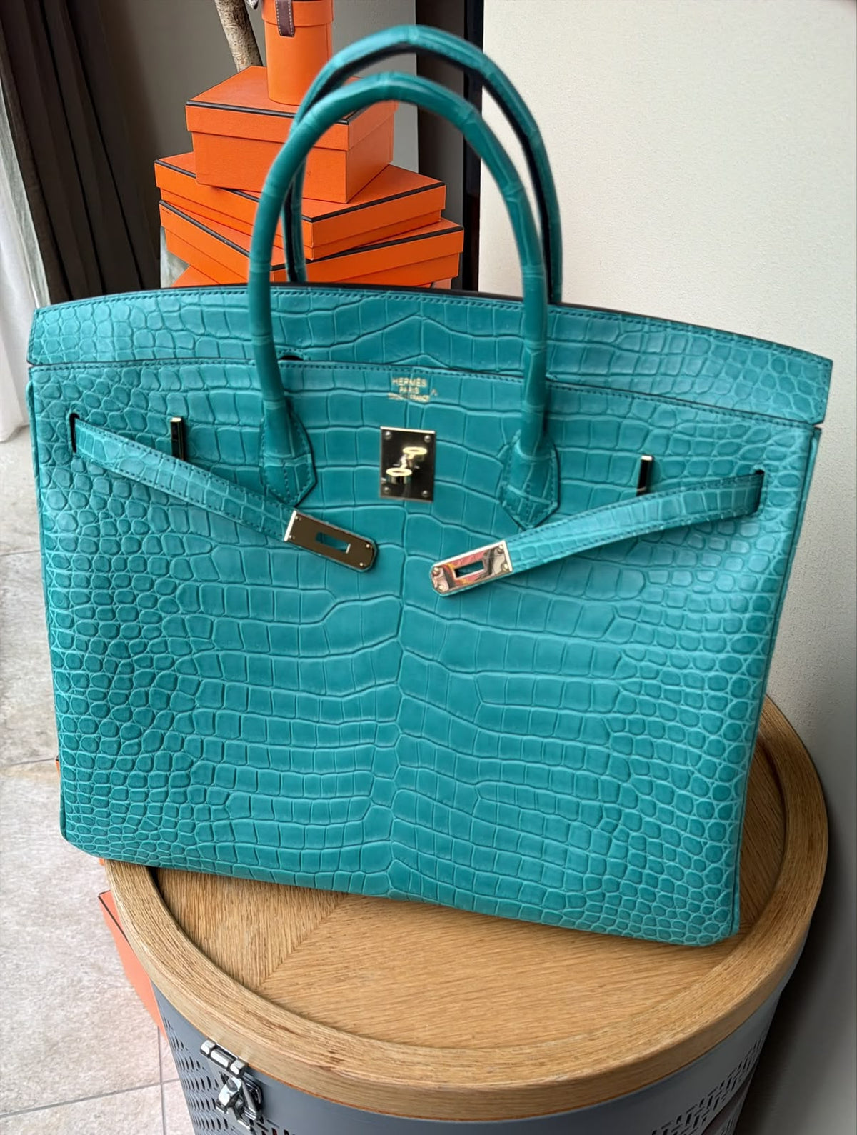 Hermes Birkin 40 Bleu Paon Matte Porosus Permabrass hardware