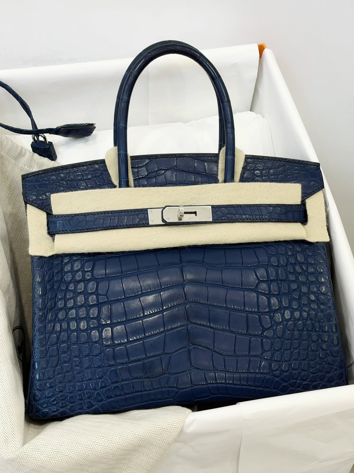 Hermes Birkin 30 Bleu de Malte Matte Alligator Palladium hardware