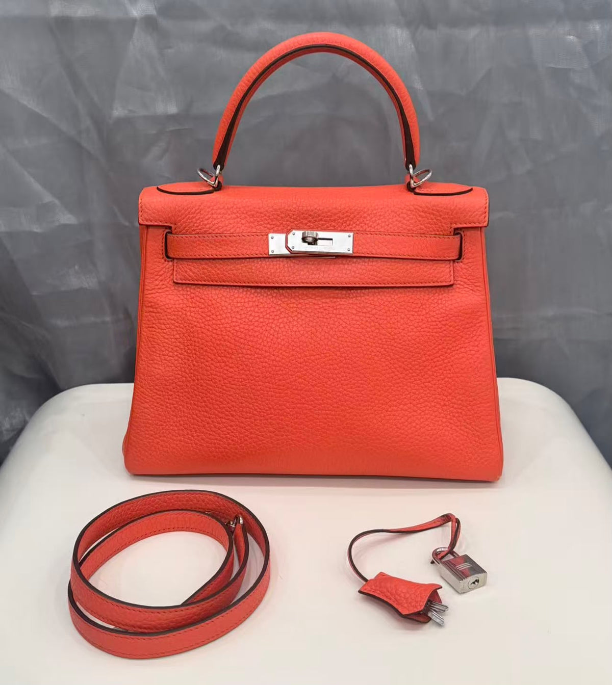 Hermes Kelly 28 capucine clemence Palladium hardware