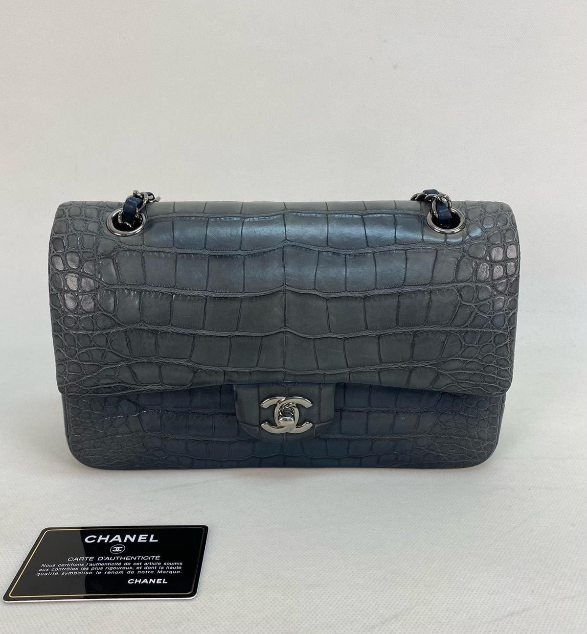 Chanel Classic Flap Medium Dark Blue Matte Alligator Palladium hardware