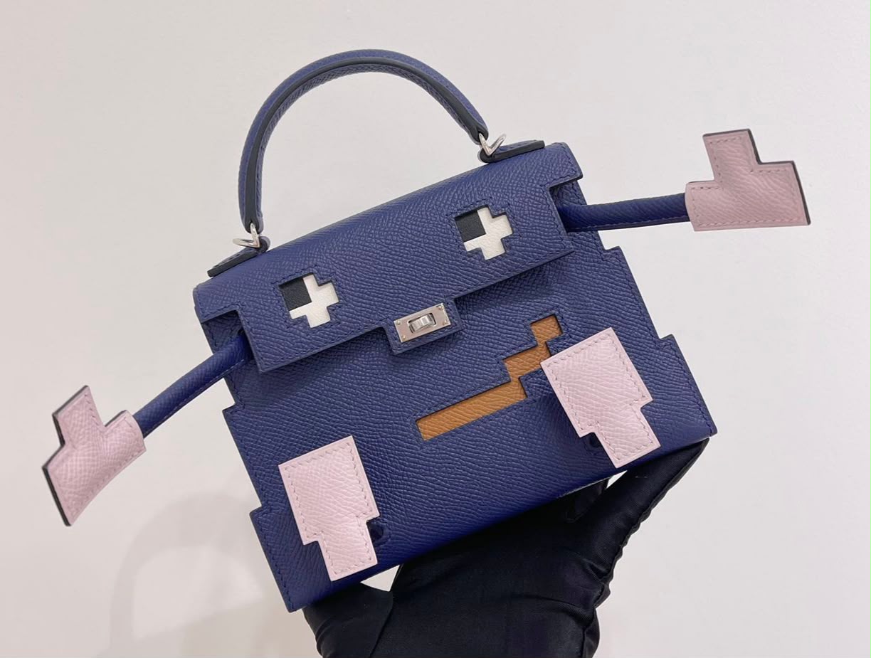 Hermes Mini Kelly 20 Picto Bleu Sapphire Epsom Palladium
