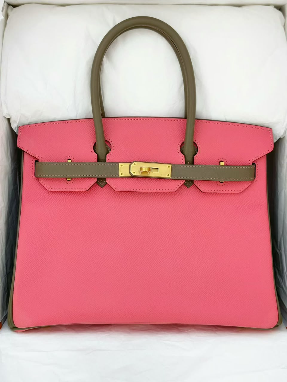 Hermes Birkin 30 HSS Rose Lipstick / Etoupe Epsom Brushed gold hardware
