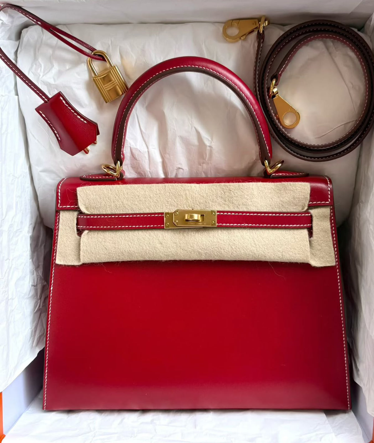 Hermes Kelly 25 Rouge Piment Box Gold hardware