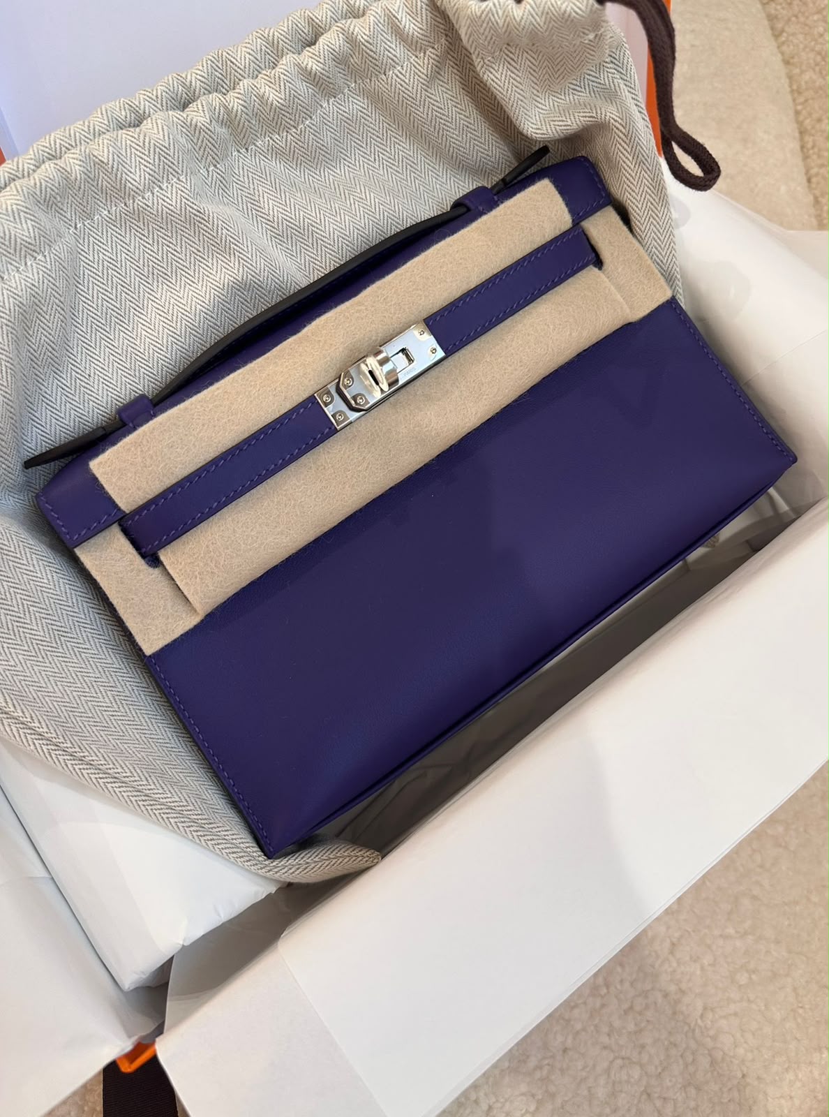 Hermes Kelly pochette Purple Swift Palladium hardware