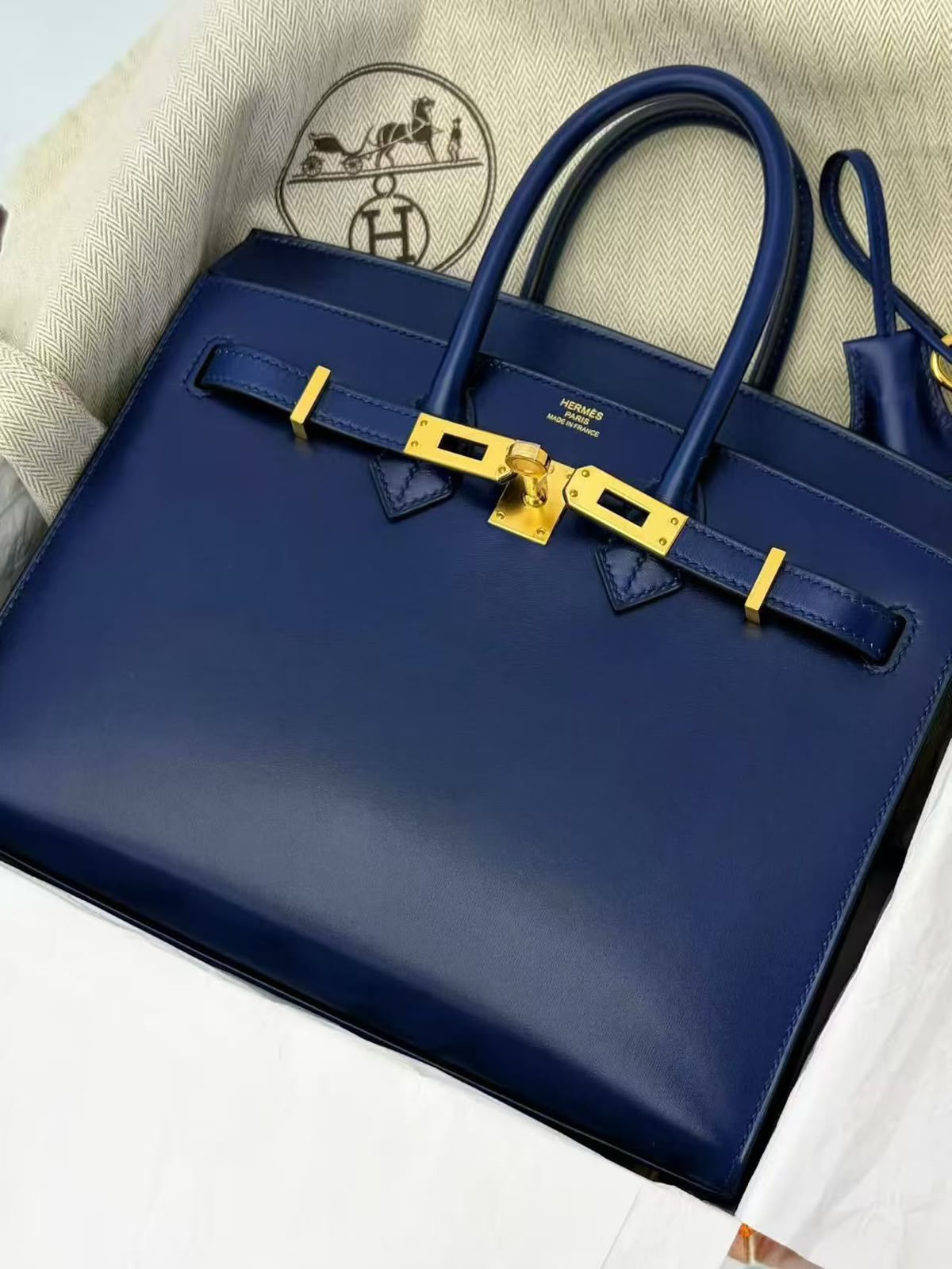 Hermes Birkin 25 Bleu Saphir Box Gold hardware