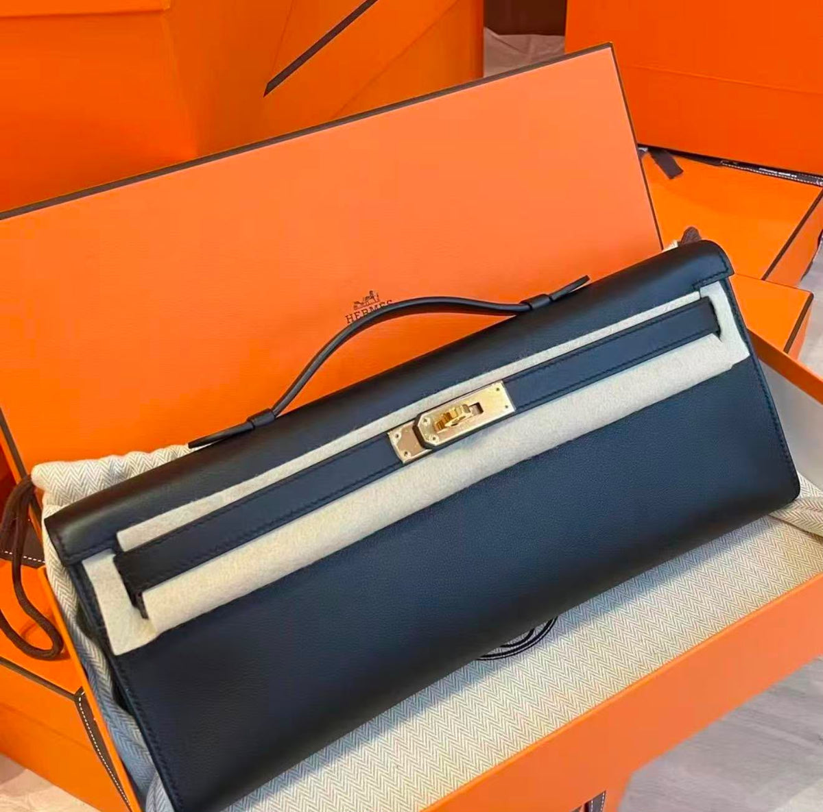 Hermes Kelly cut Black Swift Gold hardware