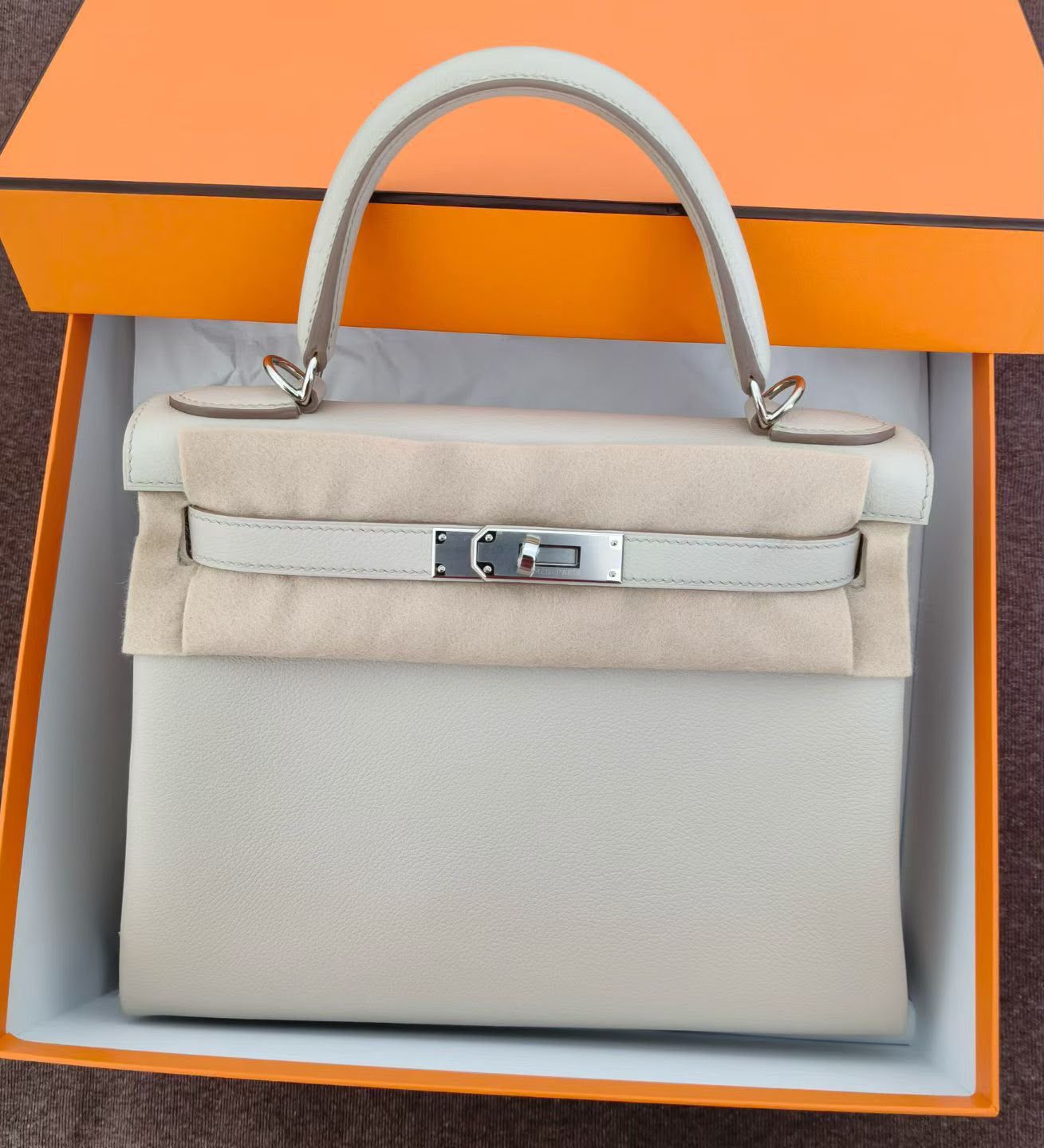 Hermes Kelly 28 Beton Evercolor Palladium hardware