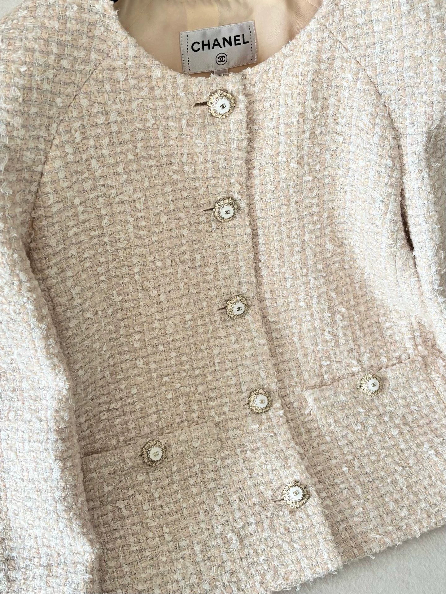 Chanel 25K Oatmeal Orange Tweed Jacket