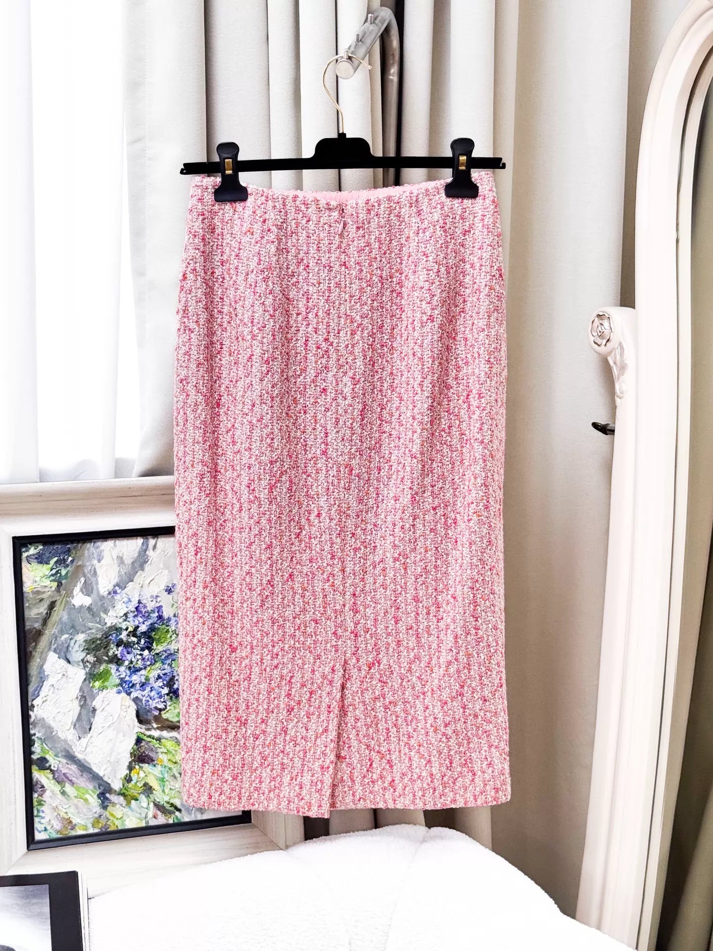 Chanel 16s pink mixed-color jacket and skirt