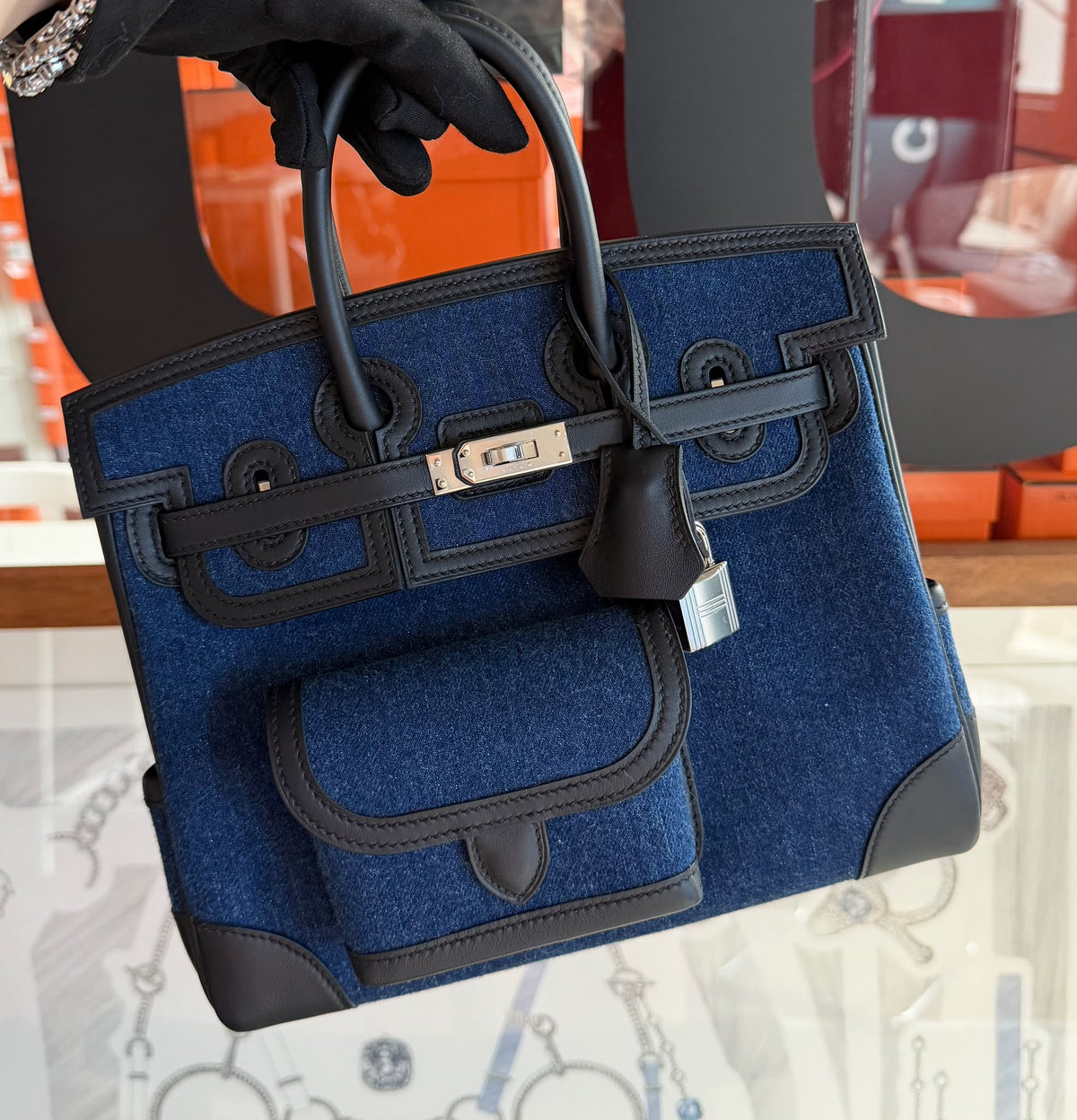 Hermes Birkin 25 cargo denim Palladium hardware