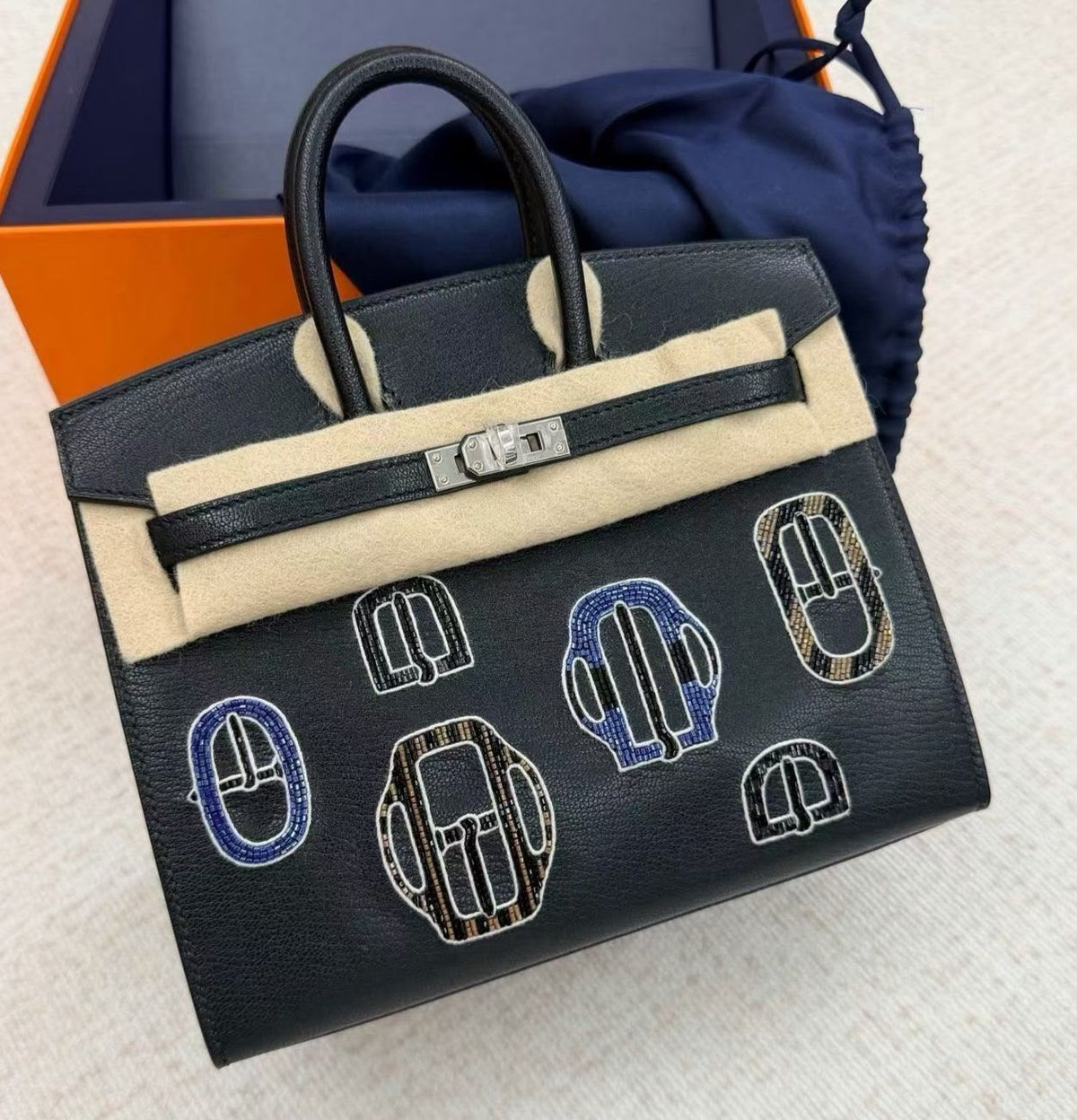 Hermes Birkin 20 Bouclerie Moderne V2 Black Chevre Palladium hardware