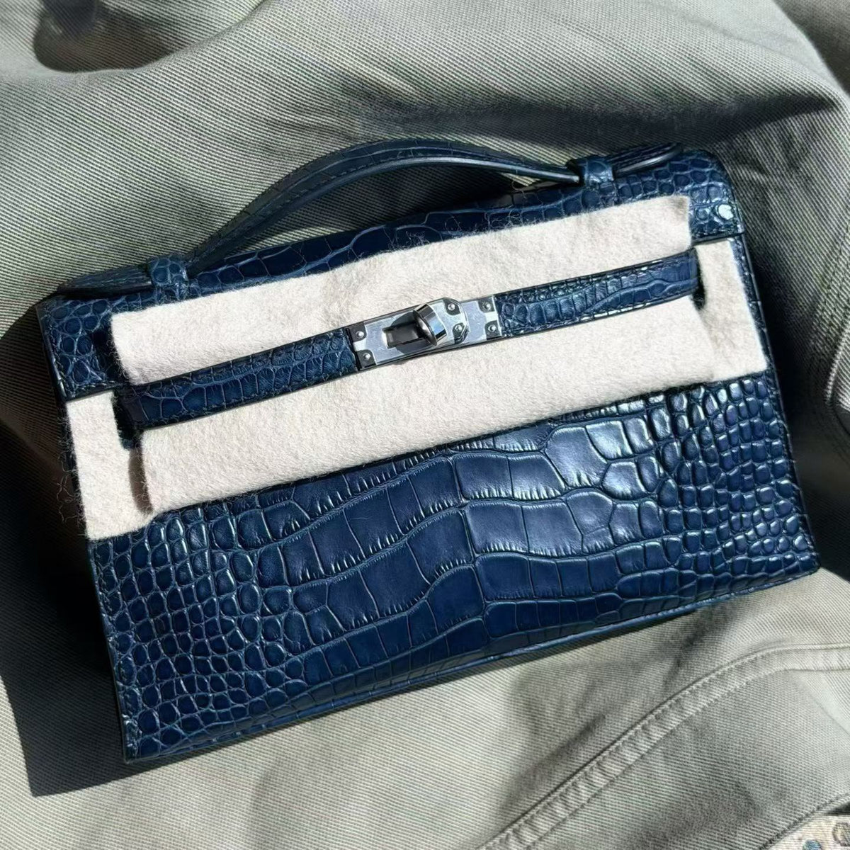Hermes Kelly pochette Aizome Tomekon Matte Alligator Palladium hardware