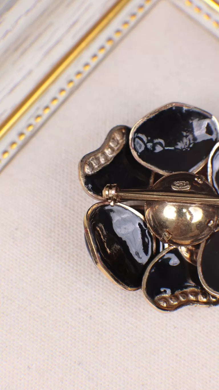 Chanel 06 Black Camellia Brooch