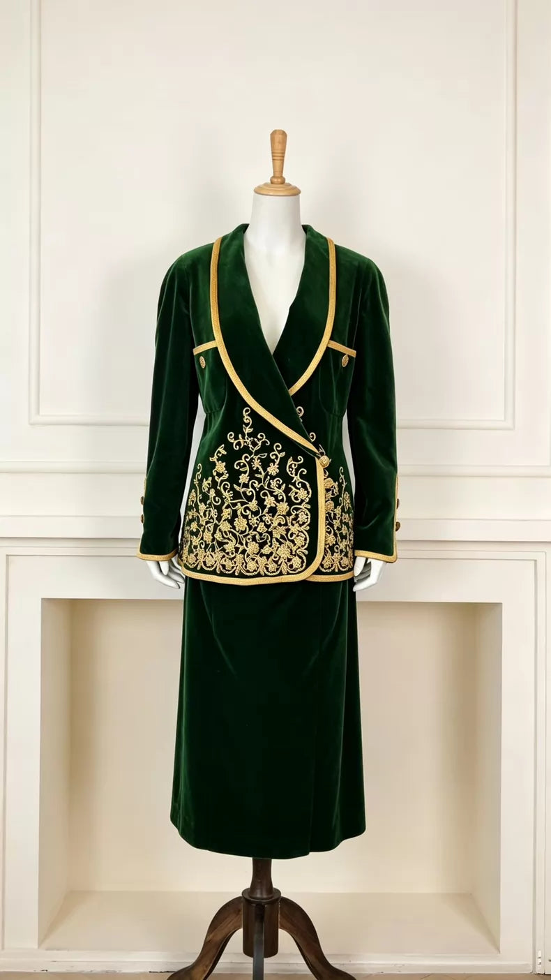 Chanel 91 Green Gold Velvet Jacket