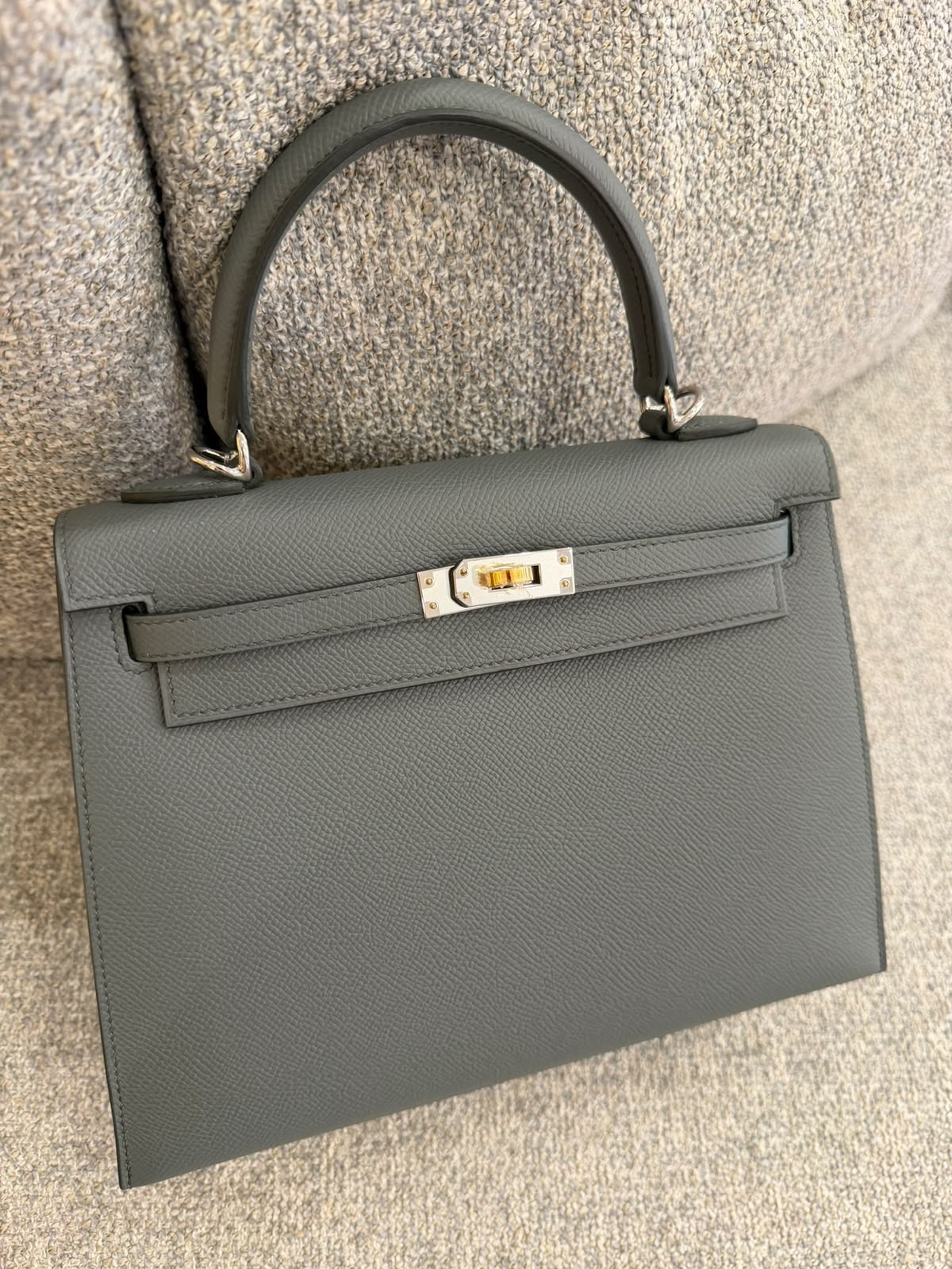 Hermes Kelly 25 Vert Amande Epsom Electrum hardware