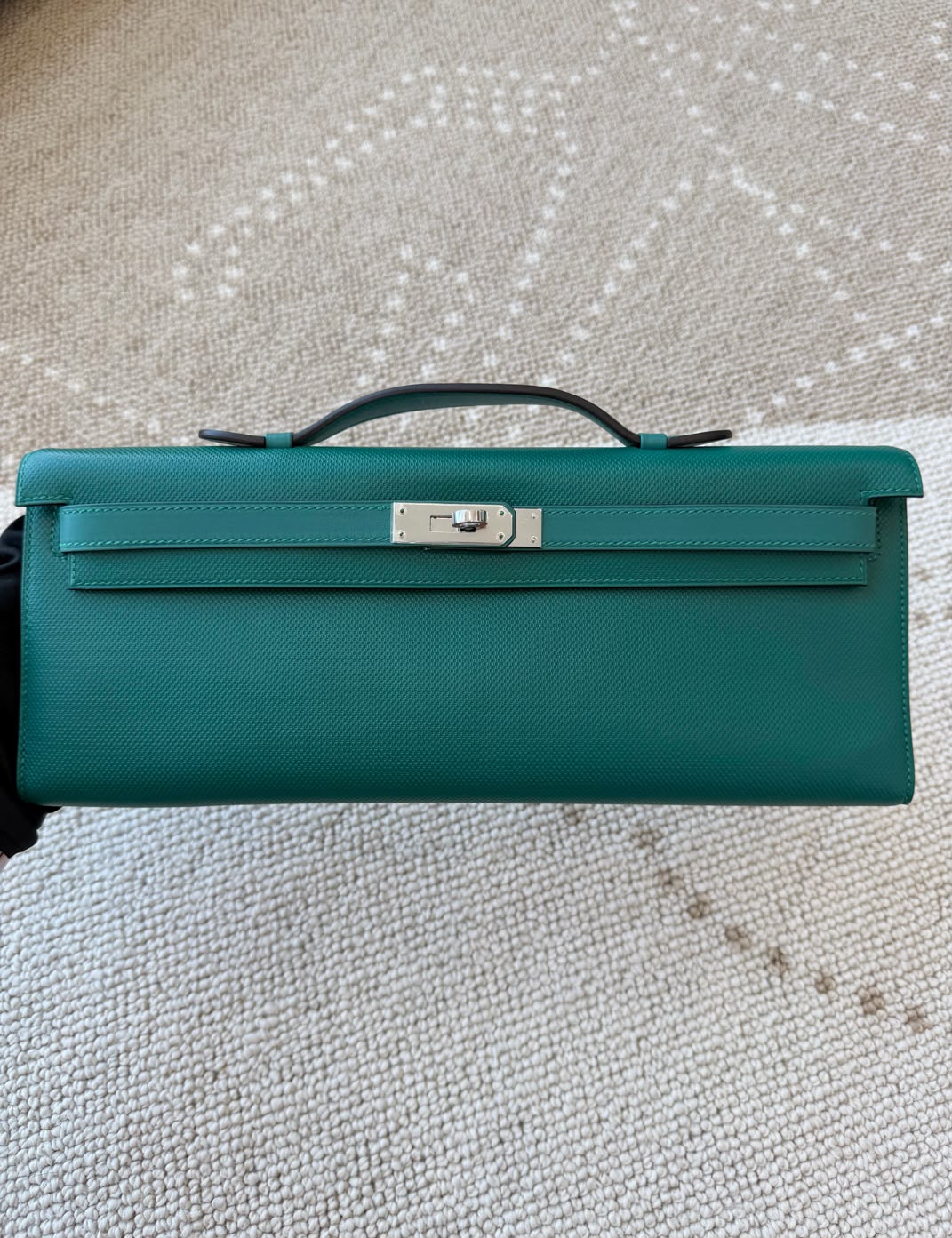 Hermes Kelly cut Malachite Epsom Palladium hardware