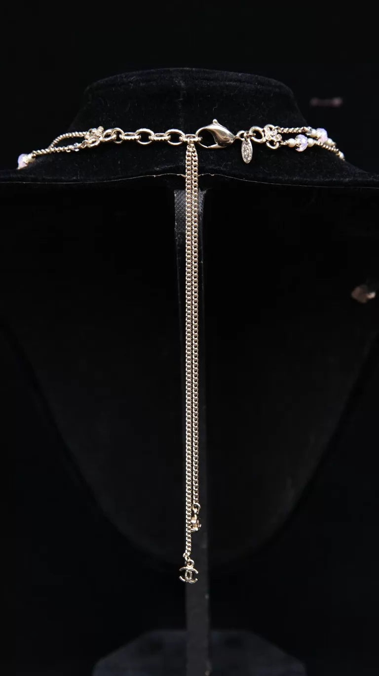 Chanel 12 Purple Oval Crystal and Agate Three-Strand Necklace
