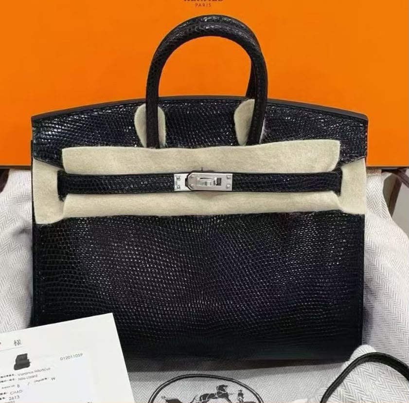 Hermes Birkin 20 Black Lizard Palladium hardware