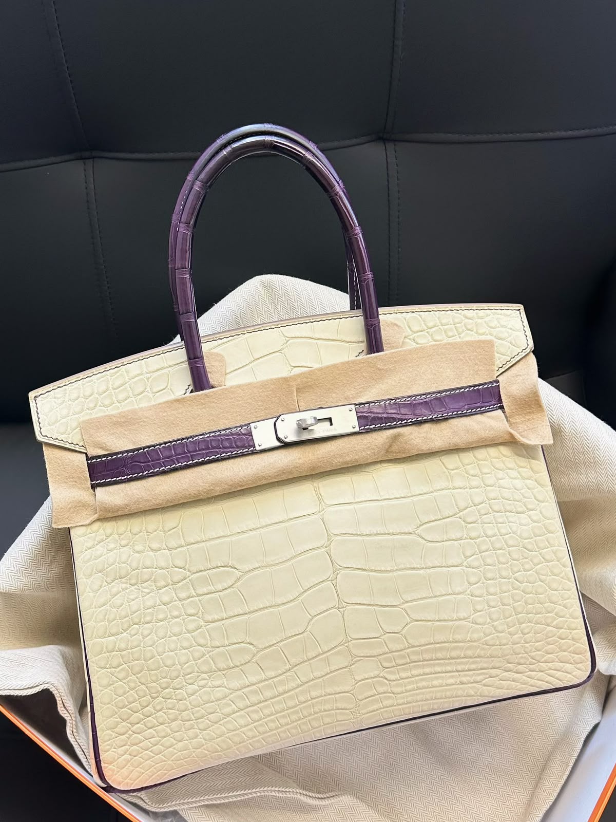 Hermes Birkin 30 Vanille Cassis Matte Alligator Palladium hardware