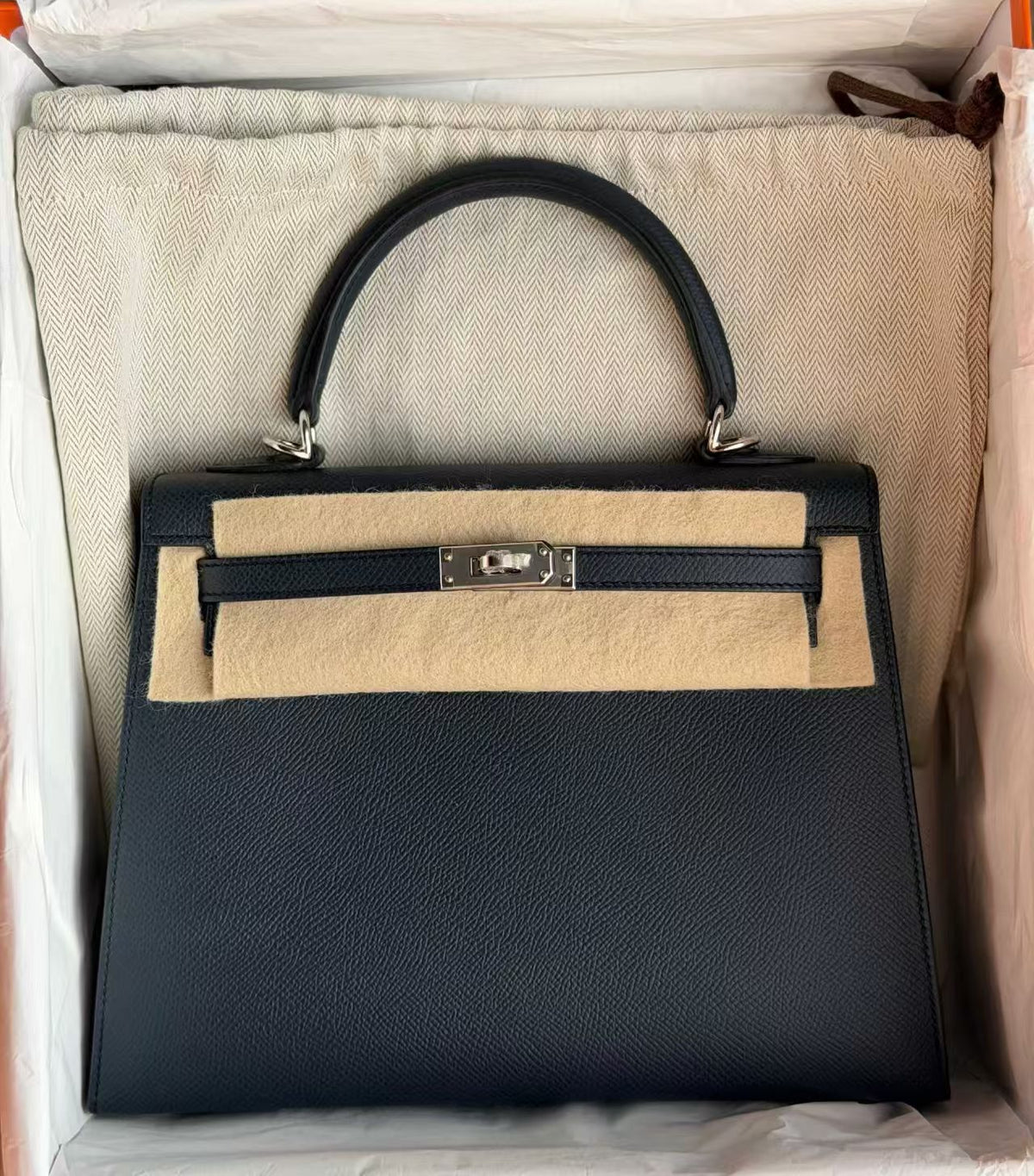 Hermes Kelly 25 Bleu Indigo Epsom Palladium hardware