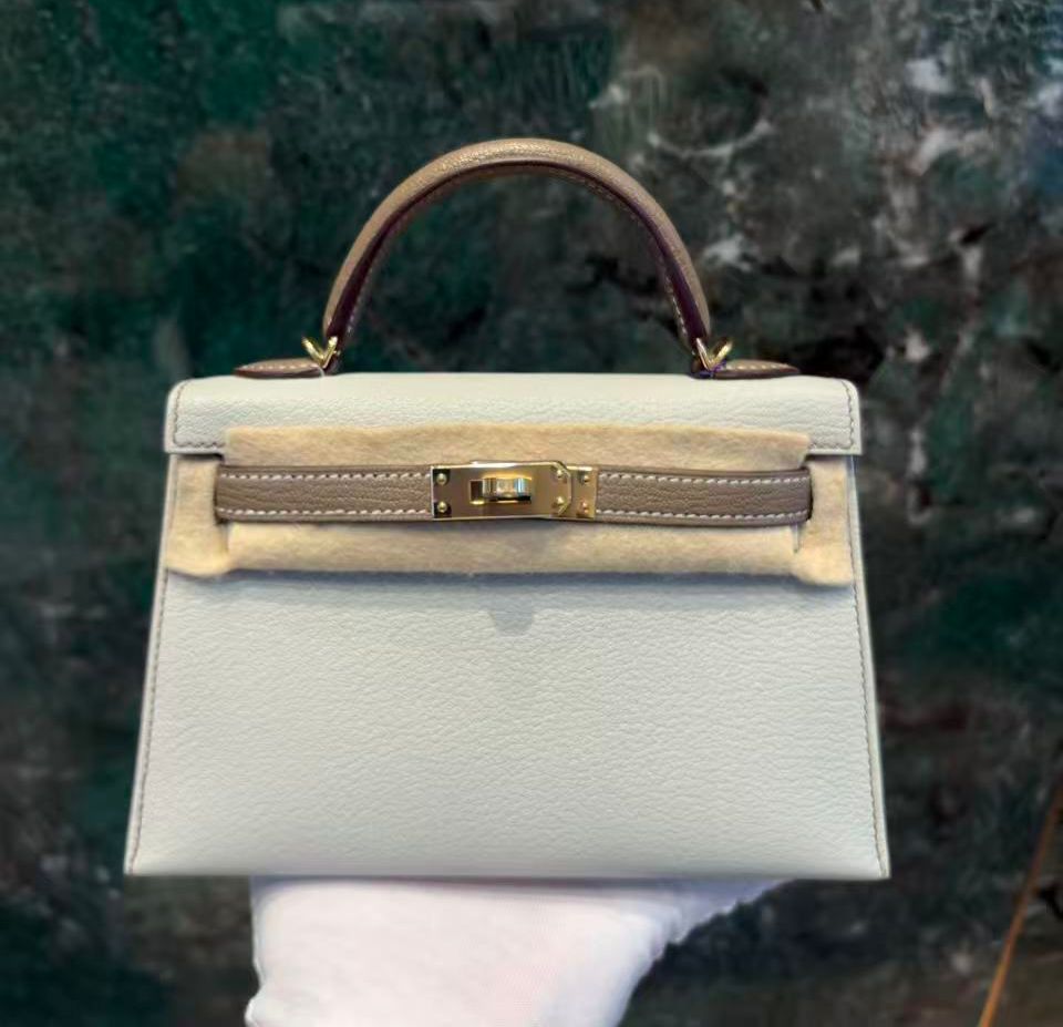 Hermes Kelly 20 HSS Gris Perle x etoupe Chevre mysore gold hardware