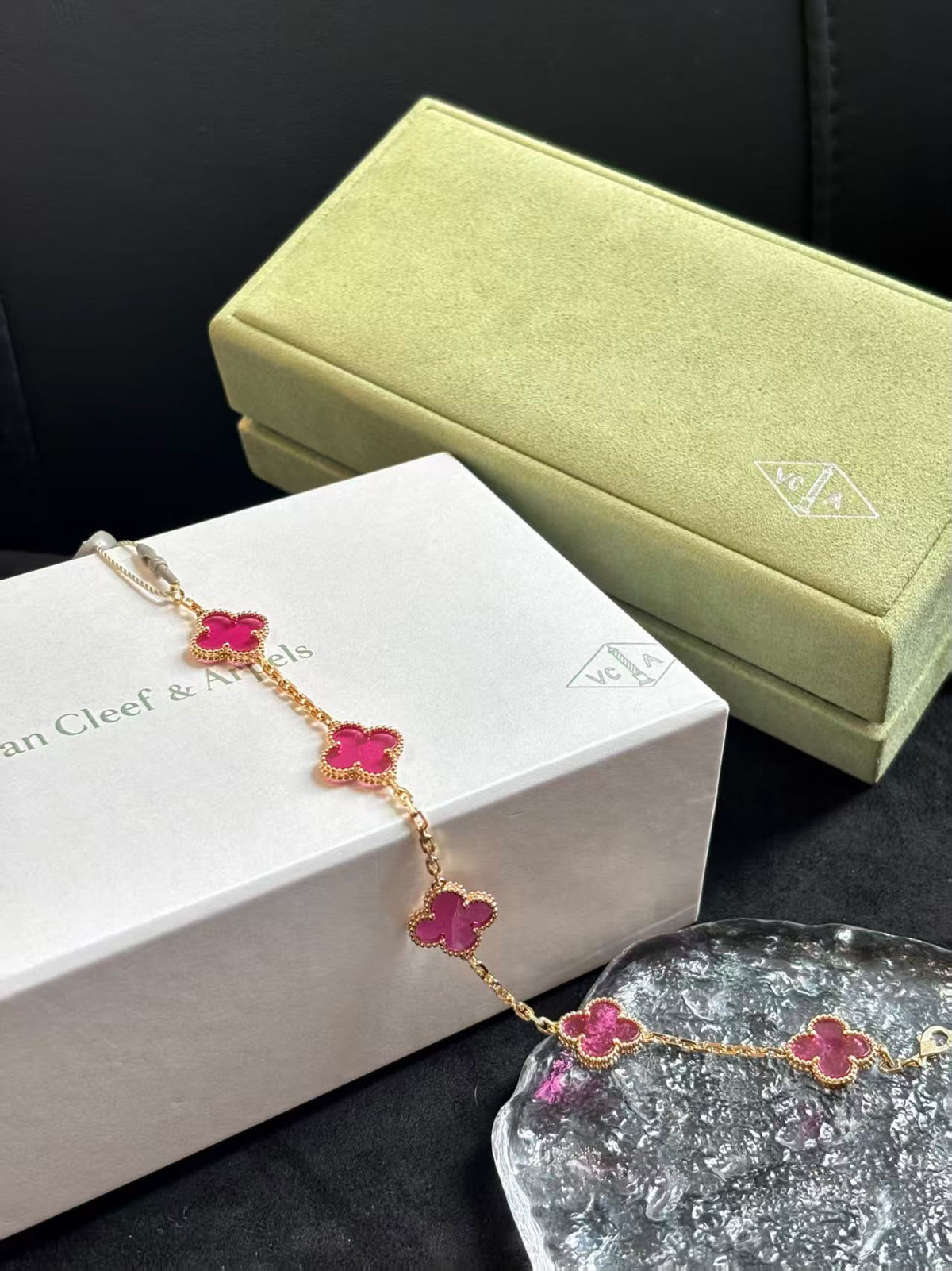 Van Cleef & Arpels 55 motif bracelet in pink enamel