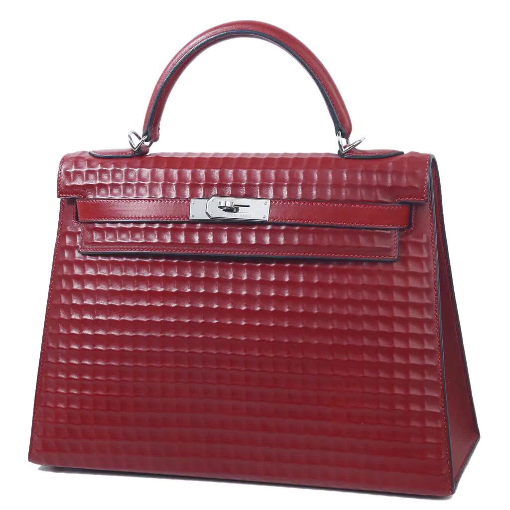 Hermes Kelly 32 Waffle Rouge H Box Palladium hardware