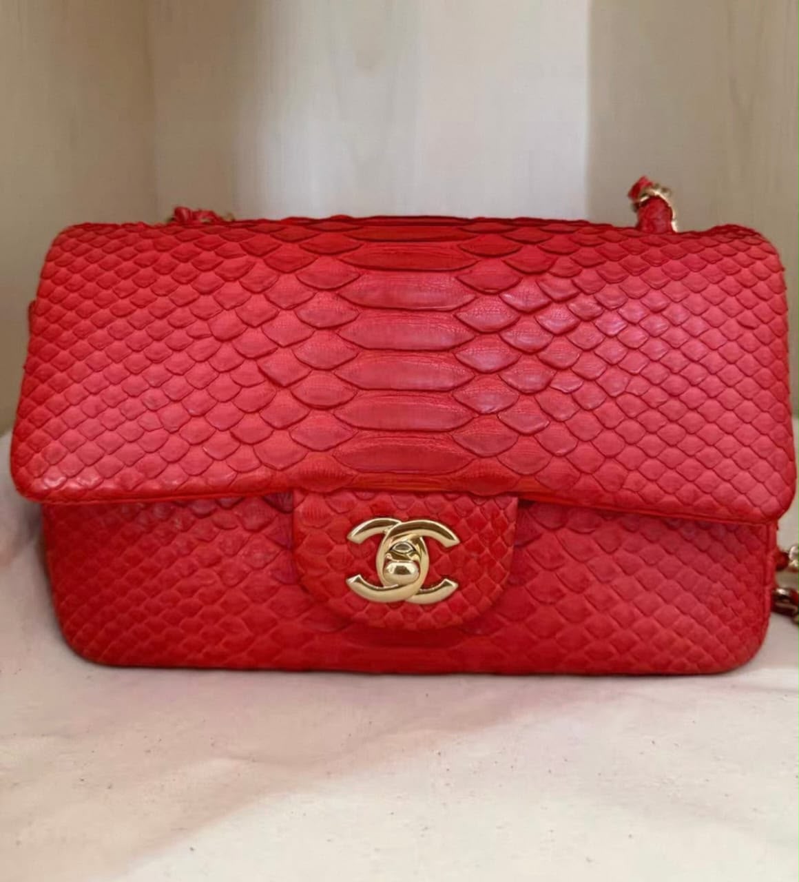 Chanel classic flap Mini red serpent gold hardware
