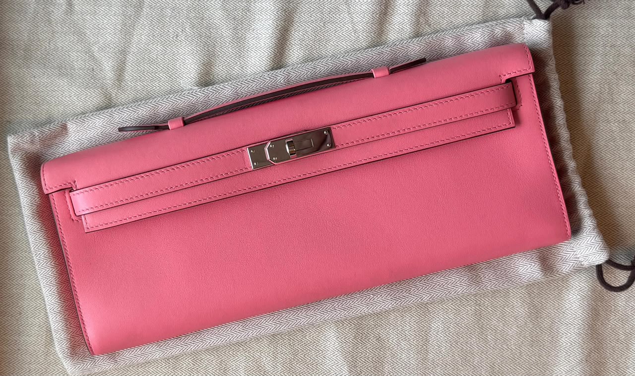 Hermes Kelly cut Rose Azalee Swift Palladium hardware