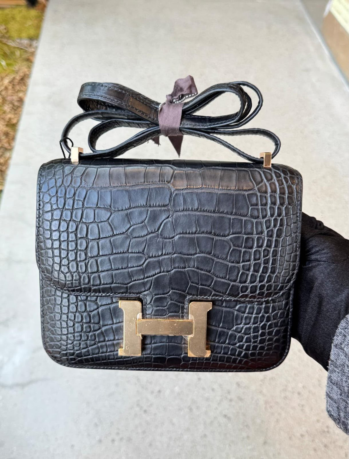 Hermes Constance 18 Black Matte Alligator Rose gold hardware