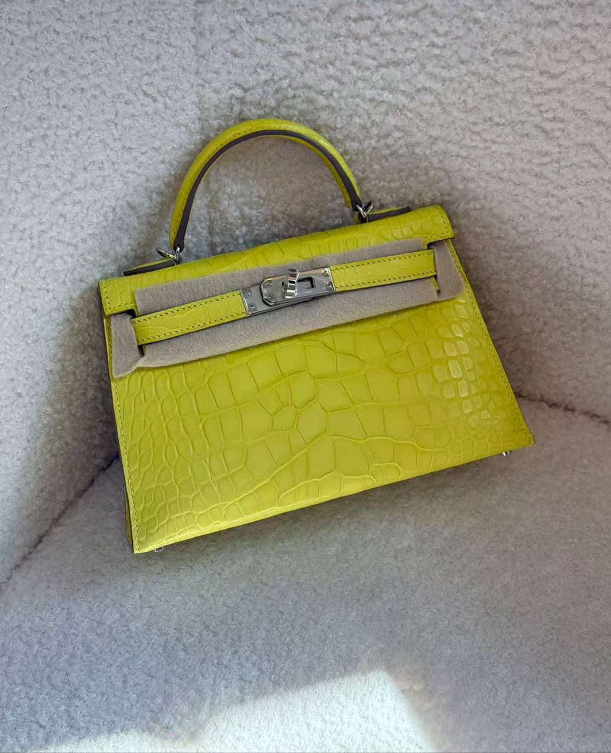 Hermes mini Kelly 20 limoncello matte alligator Palladium hardware