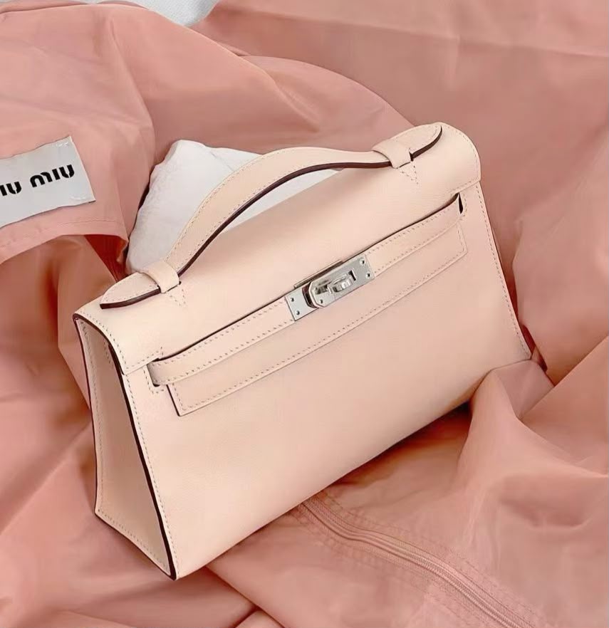Hermes Kelly pochette Rosy Swift Palladium hardware
