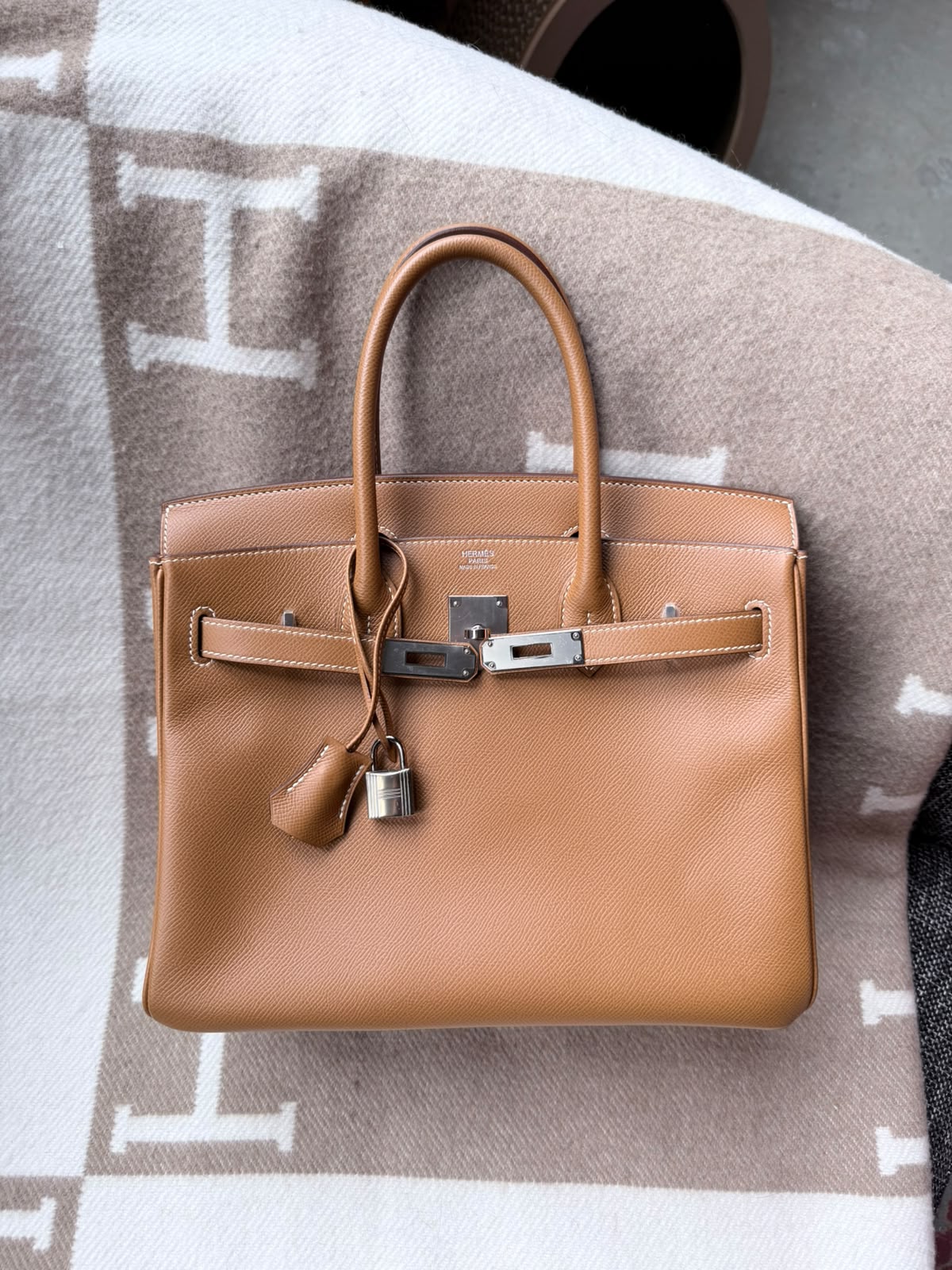 Hermes Birkin 30 Retourne in Gold Epsom Palladium hardware