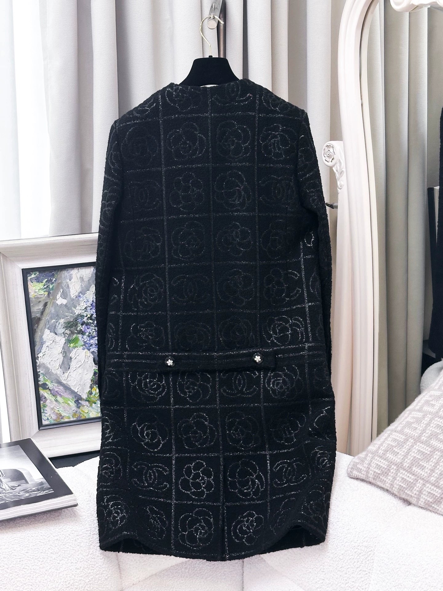Chanel 23K black camellia coat