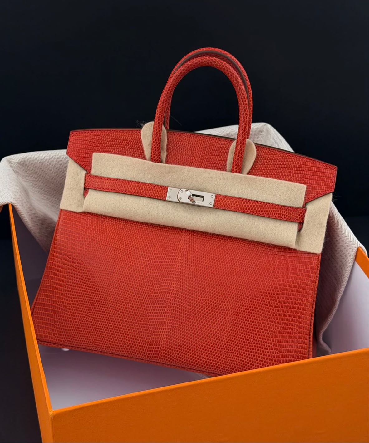 Hermes Birkin 25 rouge exotique lizard palladium hardware