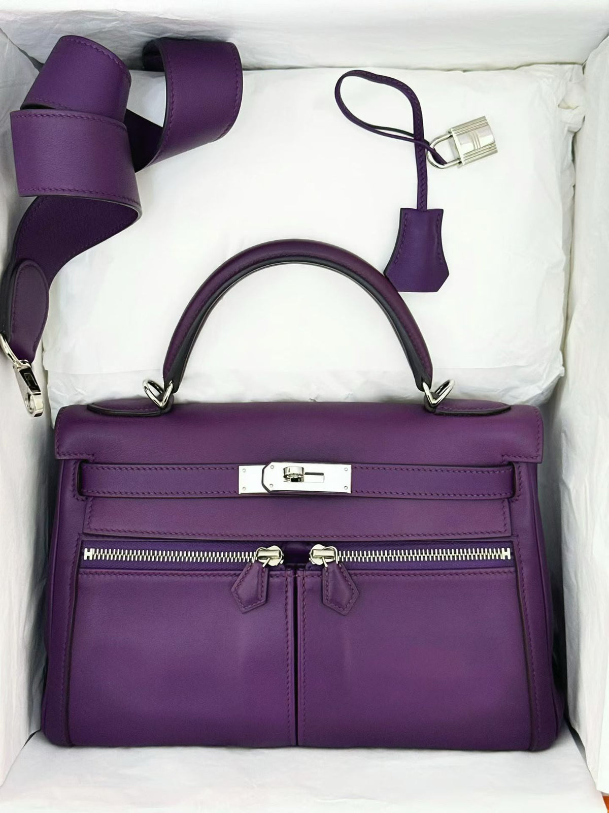 Hermes Kelly 28 Lakis in anemone palladium hardware
