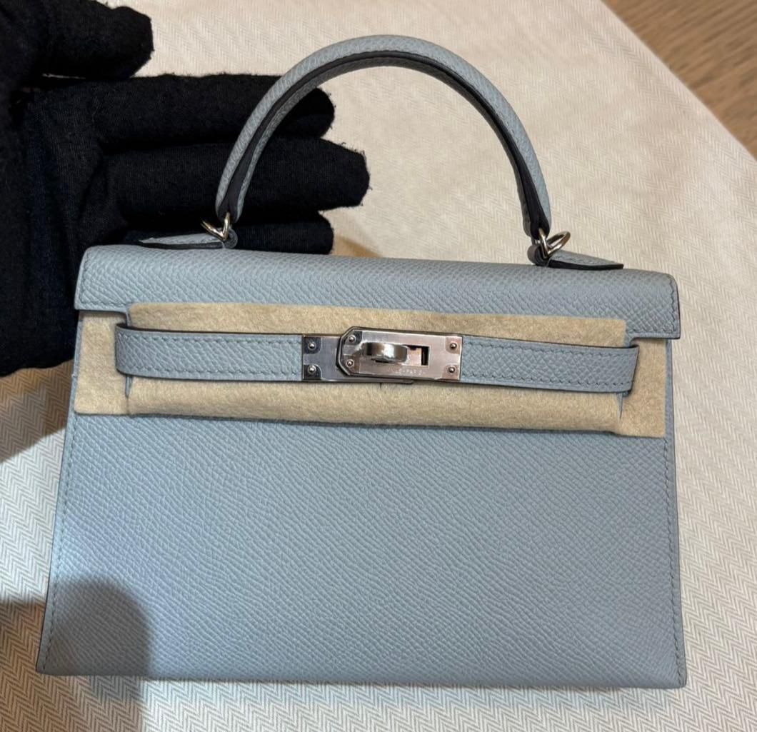Hermes Mini Kelly 20 Blue Glacier Epsom Palladium hardware