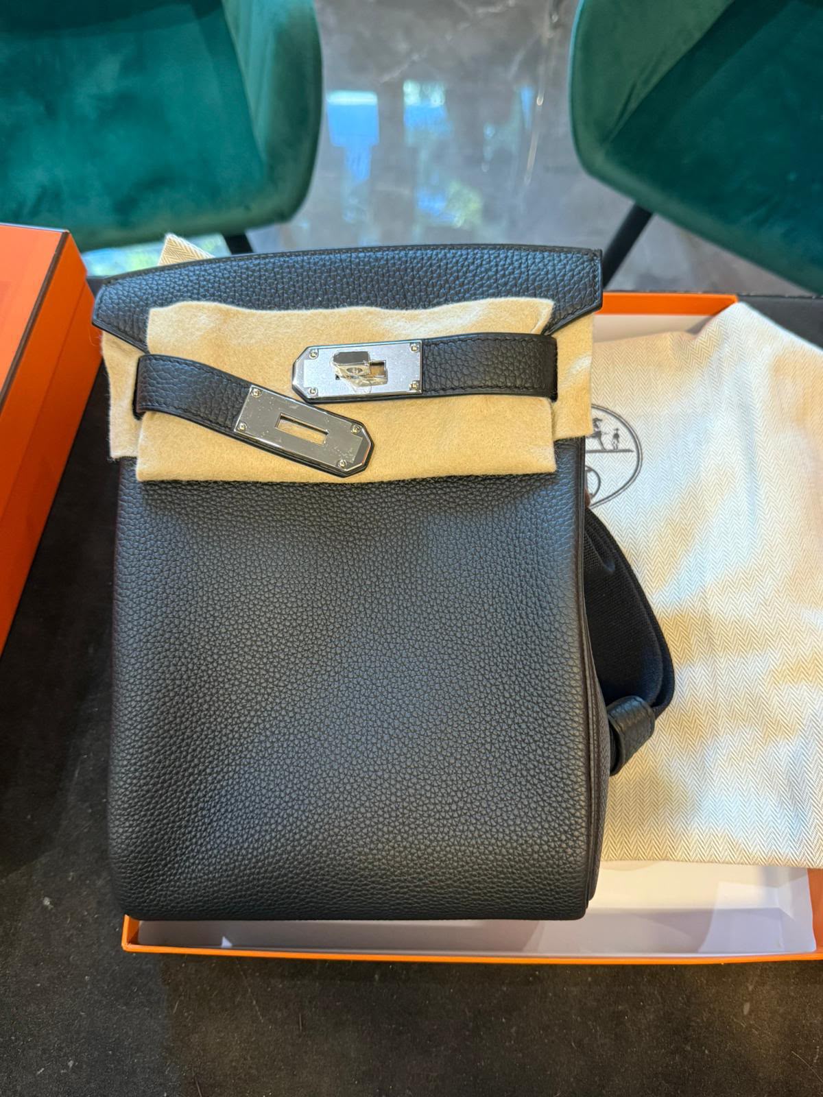 Hermes HAC A Dos Black Togo Palladium hardware