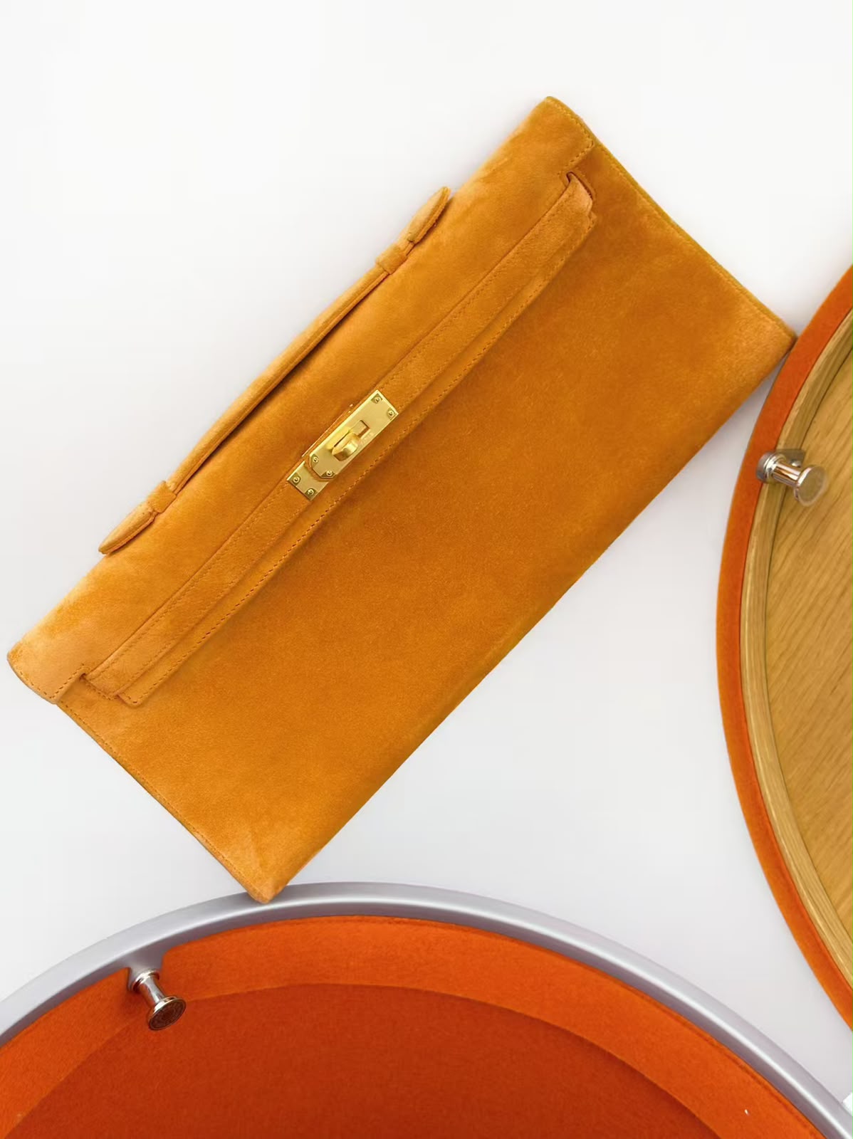 Hermes Kelly cut Orange Doblis gold hardware